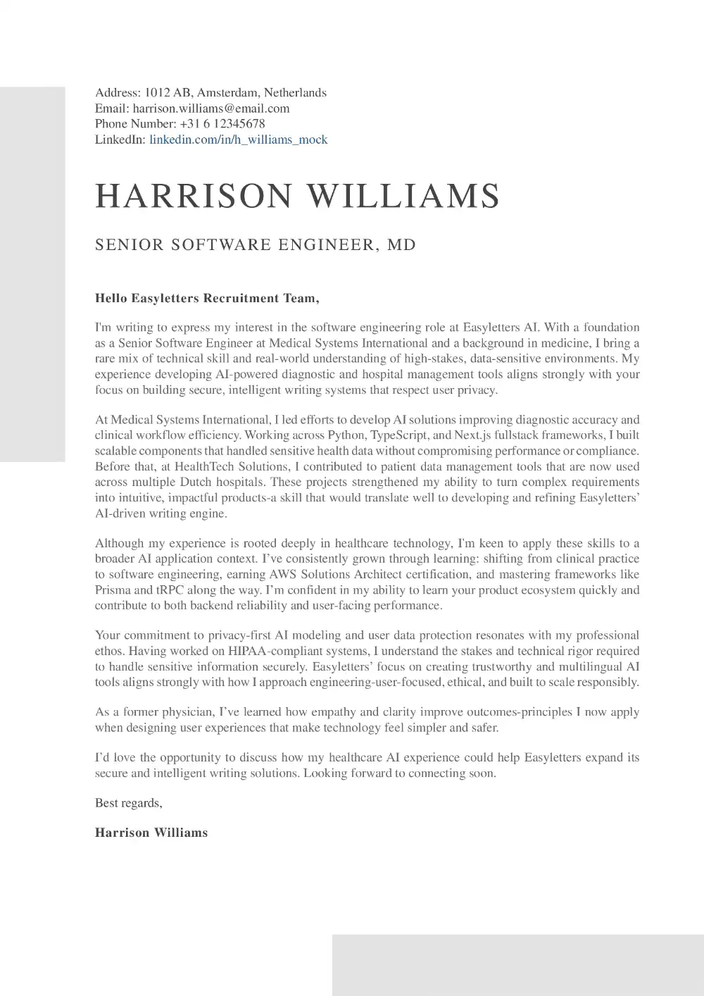 Motivation or cover letter template 1