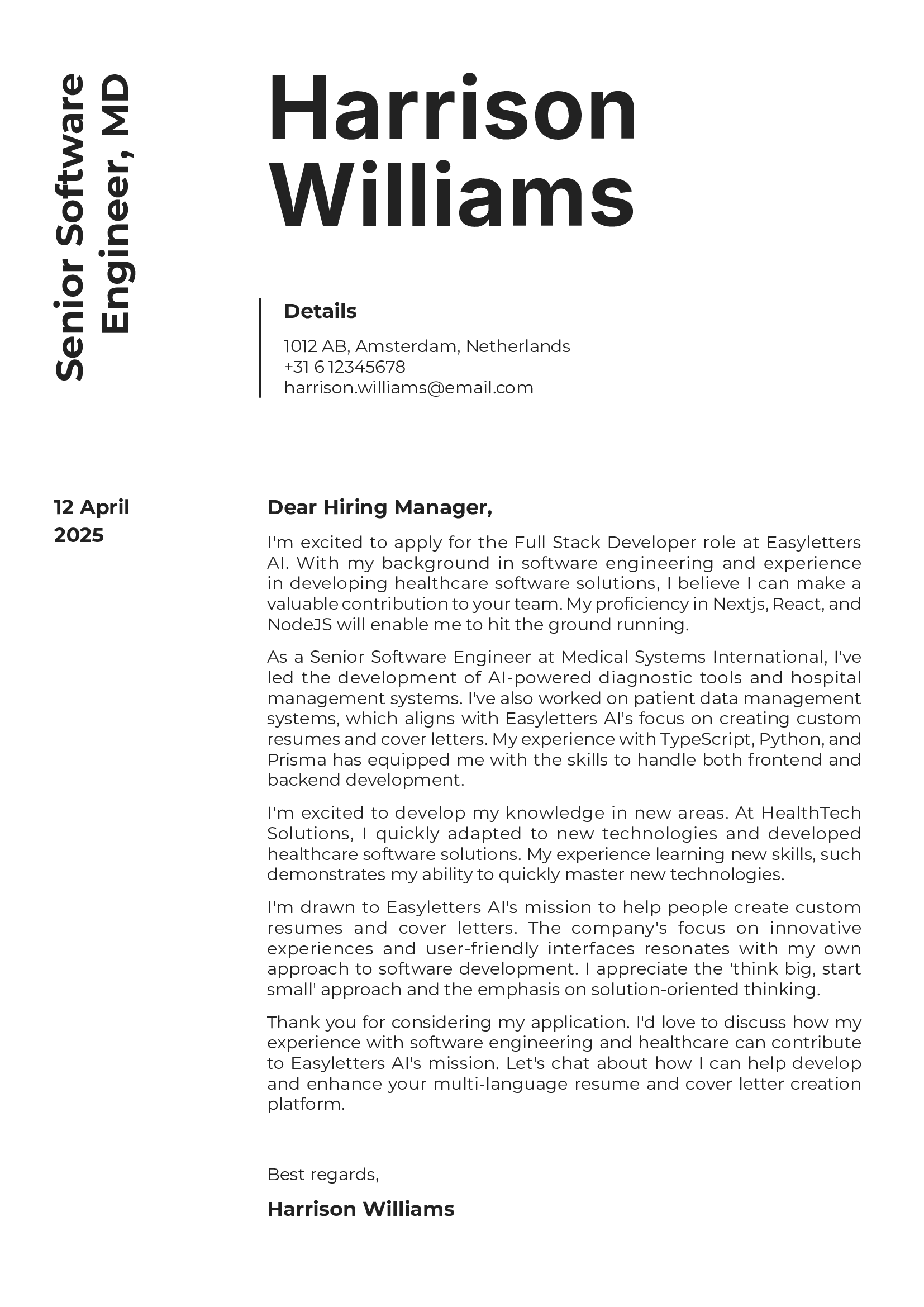 Motivation or cover letter template 4